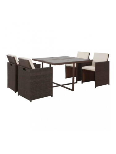 Sonata Градински комплект с възглавници, 5 части, кафяв полиратан