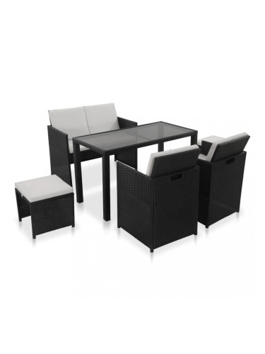 Sonata Градински комплект с възглавници, 6 части, полиратан, черен