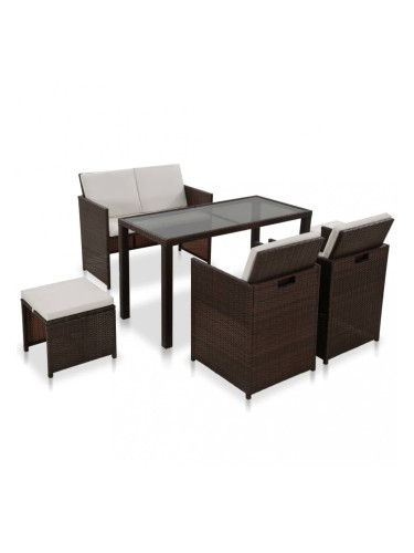 Sonata Градински комплект с възглавници, 6 части, кафяв полиратан