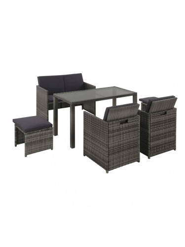 Sonata Градински комплект с възглавници, 6 части, полиратан, сив