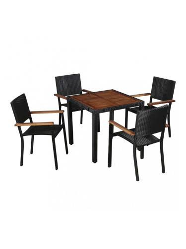 Sonata Градински трапезен комплект, 5 части, полиратан и акация, черен