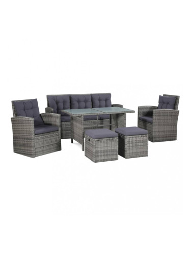 Sonata Градински комплект с възглавници, 6 части, полиратан, сив