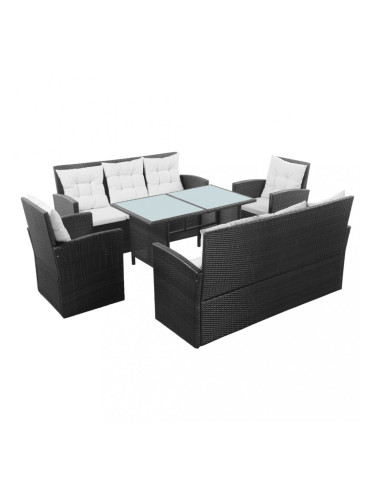 Sonata Градински комплект с възглавници, 5 части, черен полиратан