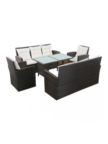 Sonata Градински комплект с възглавници, 5 части, кафяв полиратан