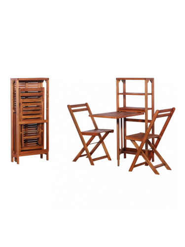 Sonata Градински бистро комплект, 3 части, сгъваем, акация масив