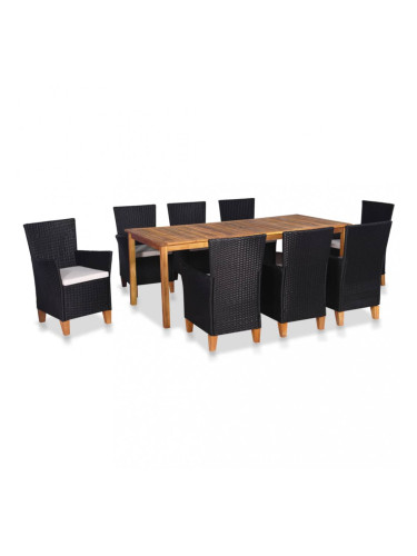 Sonata Градински трапезен комплект, 9 части, полиратан, черно-кафяв