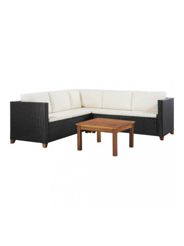 Sonata Градински комплект с възглавници, 4 части, черен полиратан