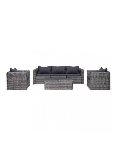 Sonata Градински комплект с възглавници, 6 части, полиратан, сив