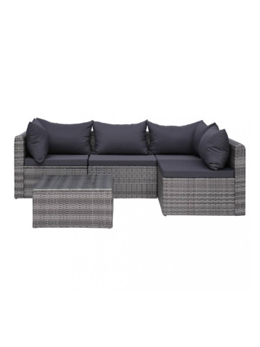 Sonata Градински комплект с възглавници, 5 части, полиратан, сив