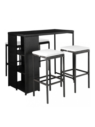 Sonata Градински комплект с възглавници, 5 части, полиратан, черен