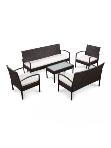 Sonata Градински комплект с възглавници, 5 части, кафяв полиратан