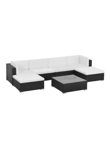 Sonata Градински комплект с възглавници, 7 части, полиратан, черен