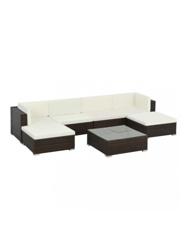 Sonata Градински комплект с възглавници, 7 части, кафяв полиратан