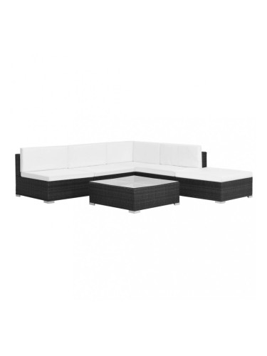 Sonata Градински комплект с възглавници, 6 части, черен полиратан