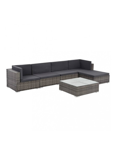 Sonata Градински комплект с възглавници, 6 части, полиратан, сив