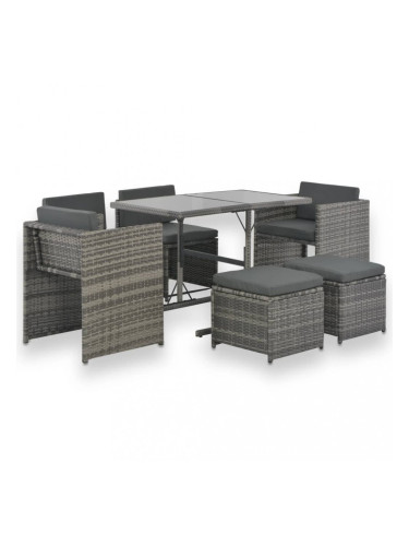 Sonata Градински комплект с възглавници, 7 части, полиратан, сив