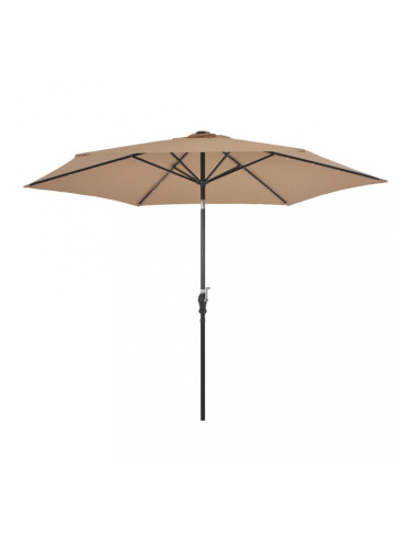 Sonata Градински чадър с LED светлини, стоманен прът, 300 см, таупе