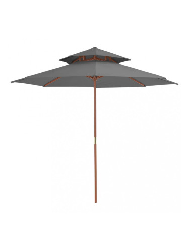 Sonata Чадър с двоен покрив и дървен прът, 270 см, антрацит