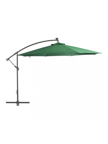 Sonata Градински чадър с LED осветление метален прът 350 см зелен