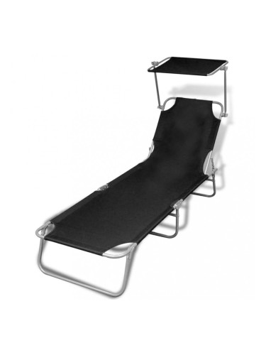 Sonata Сгъваем шезлонг с козирка, стомана и текстил, черен