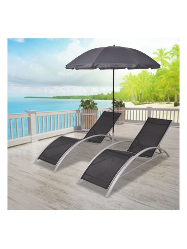 Sonata Шезлонги с чадър, алуминий, черни