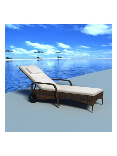 Sonata Шезлонг с шалте и колелца, полиратан, кафяв