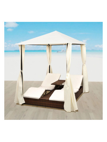 Sonata Плажна шатра със завеси, полиратан, кафява