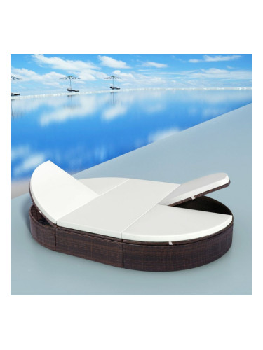 Sonata Градинско лаундж легло с възглавници, полиратан, кафяво