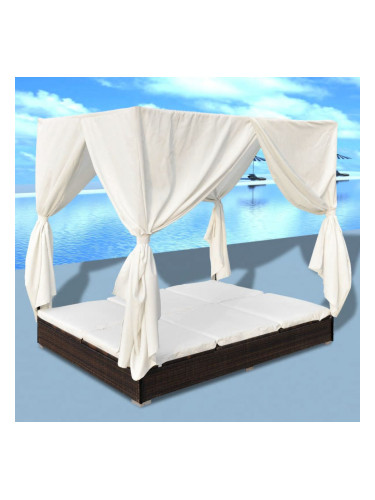 Sonata Градинско лаундж легло със завеси, полиратан, кафяво