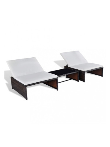 Sonata Шезлонги, 2 бр, с масичка, полиратан, кафяви