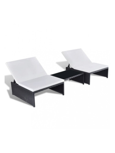 Sonata Шезлонги, 2 бр, с масичка, полиратан, черни
