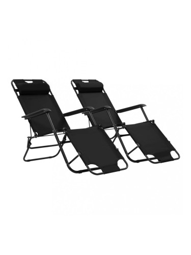 Sonata Сгъваеми шезлонги с подложки за крака, 2 бр, стомана, черни