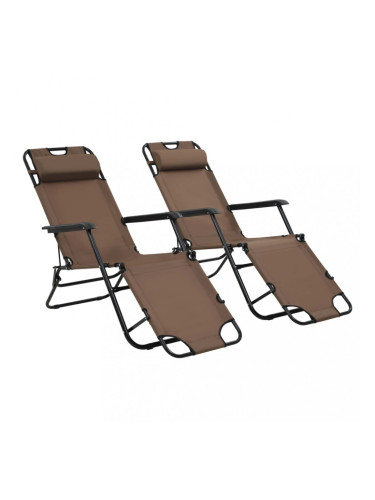 Sonata Сгъваеми шезлонги с подложки за крака, 2 бр, стомана, кафяви