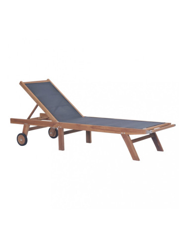 Sonata Сгъваем шезлонг с колелца, тиково дърво масив и Textilene
