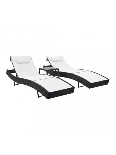 Sonata Шезлонги, 2 бр, с масичка, полиратан и Textilene, черни