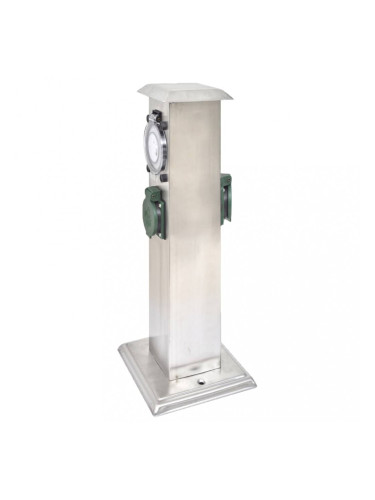 Градински стълб за ел. контакти, неръждаема стомана с часовник