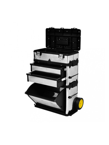 Кутия за инструменти на колела, 3 отделения, цвят сребърен