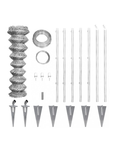 Поцинкована оградна мрежа със стълбове и клинове, 15 x 1 м