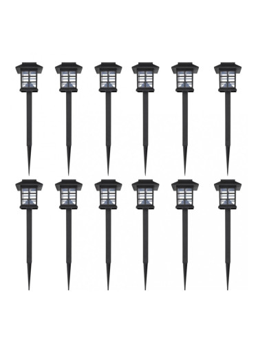 Комплект соларни градински LED лампи с клин, 8.6 х 8.6 х 38 см – 12 бр