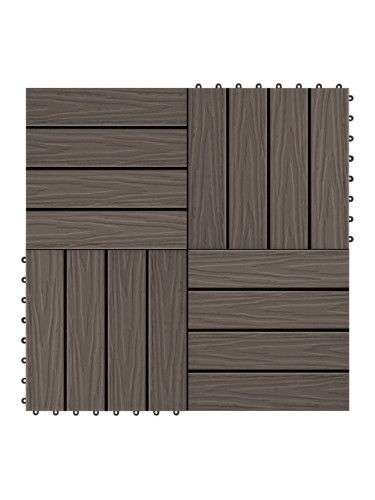 Sonata WPC декинг плочки релефни, 11 бр, 30x30 см 1 кв.м. тъмнокафяви