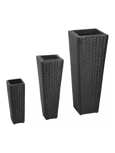 Sonata Градински плантери, 3 бр, полиратан, черни