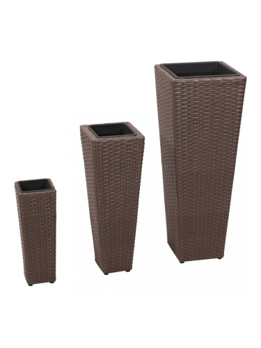 Sonata Градински плантери, 3 бр, полиратан, кафяви