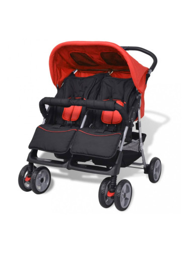Sonata Бебешка количка за близнаци, стомана, червено и черно