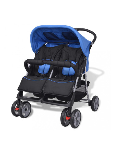 Sonata Бебешка количка за близнаци, стомана, синьо и черно