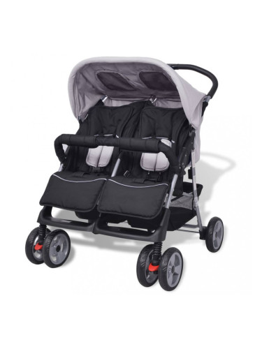 Sonata Бебешка количка за близнаци, стомана, сиво и черно