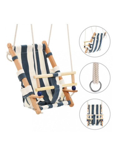 Sonata Бебешка люлка с предпазен колан, памук, дърво, синя