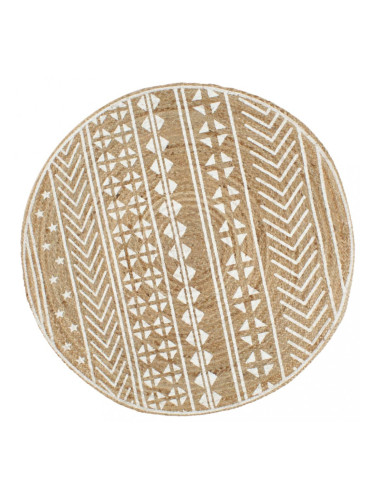 Sonata Ръчно тъкан килим от юта, бял принт, 90 см