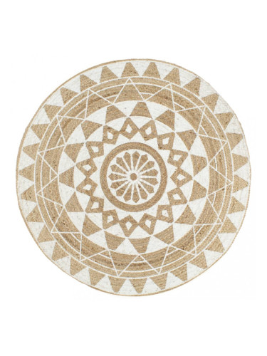 Sonata Ръчно тъкан килим от юта, бял принт, 150 см