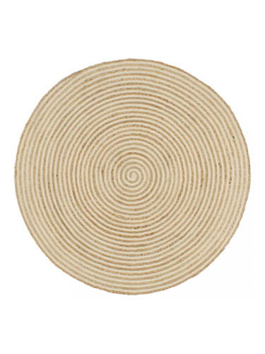 Sonata Ръчно тъкан килим от юта, принт на спирали, бял, 120 см