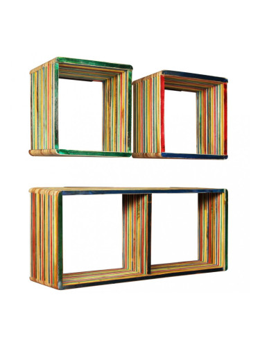 Sonata К-кт стенни рафтове, 3 бр, регенериран тик масив, многоцветен